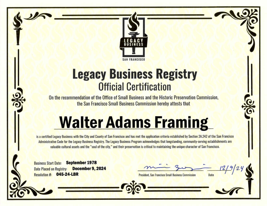 Legacy Biz Certificate San Francisco Legacy Business