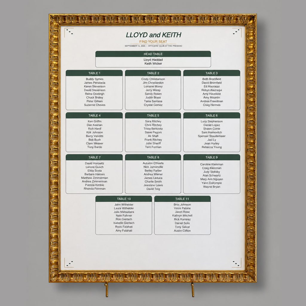 framed.wedding.seating Custom framing for weddings